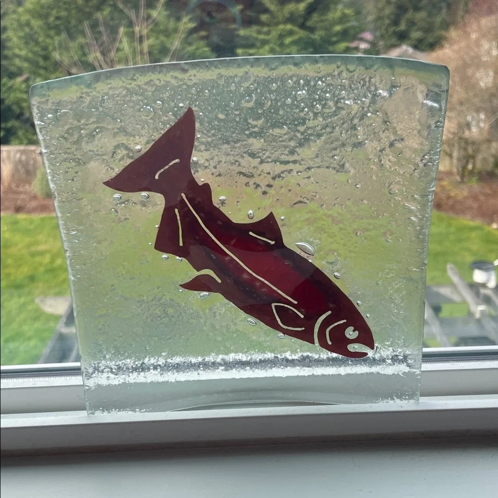 Set of 3 Jones Glassworks Fused Glass Sockeye Salmon Platters | Handcrafted Seat
